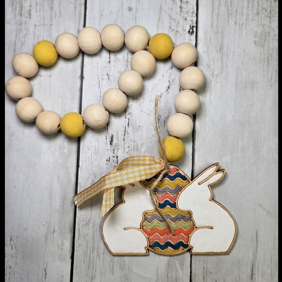 Handmade Other - Hand Painted Easter Bunny Beaded Garland with Yellow Accents